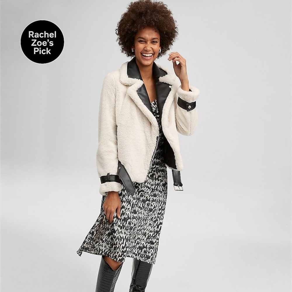 NWT-Faux Fur & Leather Trim Moto Jacket - Picture 5 of 6
